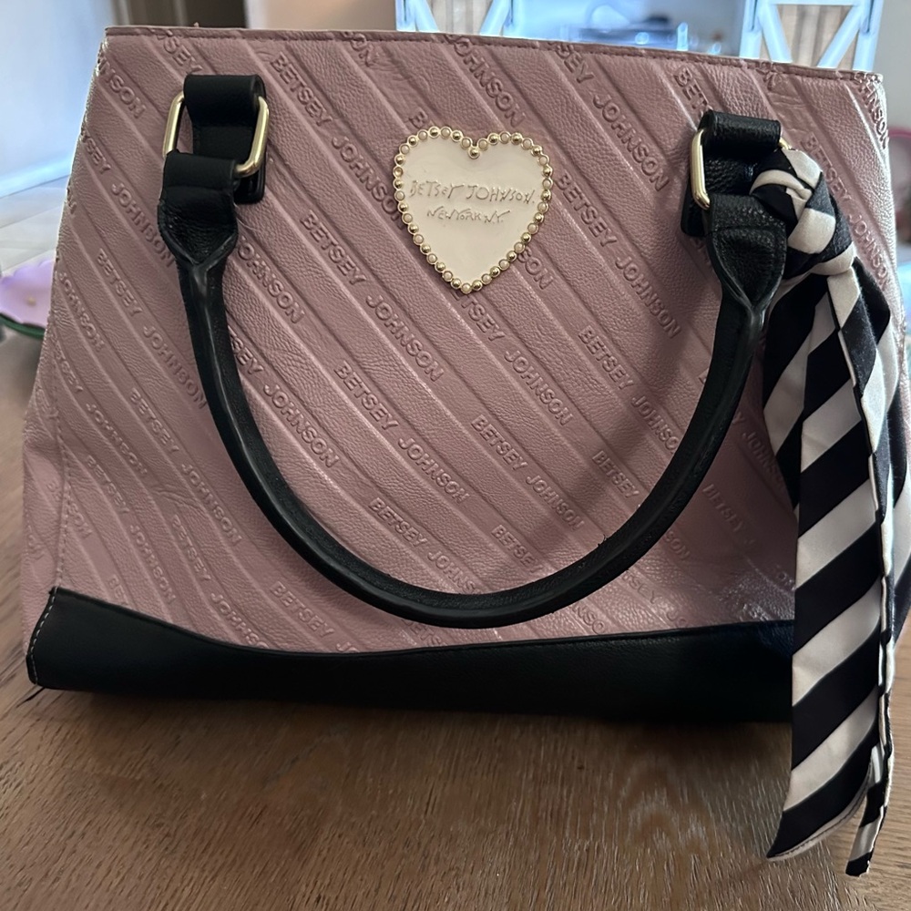 Betsy Johnson Pink Gigi Triple Compartment Satchel With Scarf
